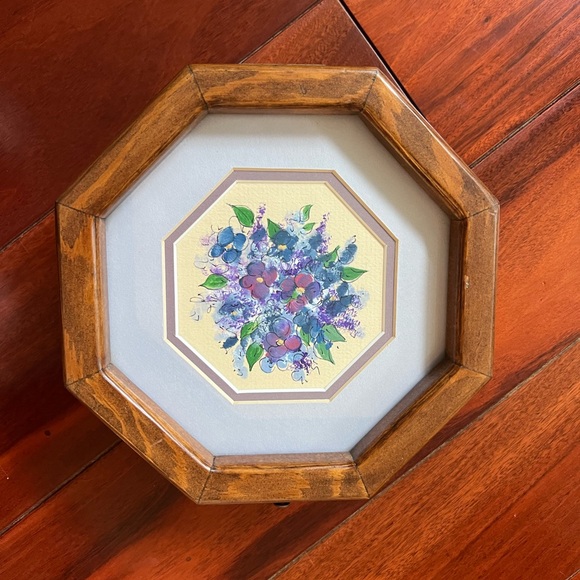 Vintage Octagonal Wooden Storage Box with Floral Art